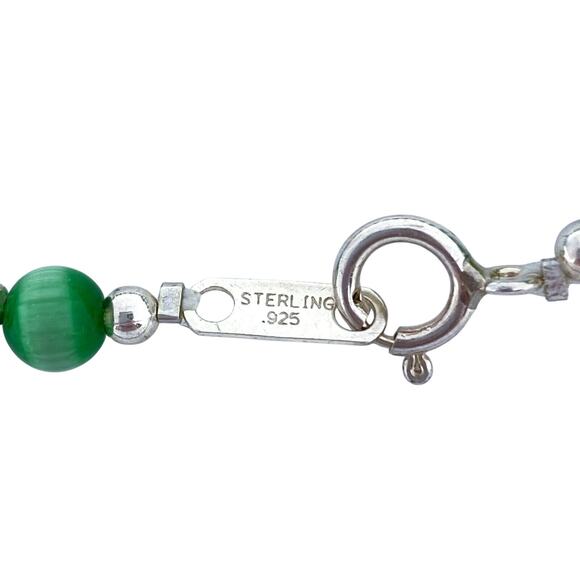 Green Cat's Eye Beaded Bracelet | Sterling Silver 925 | 7" - Picture 2 of 4